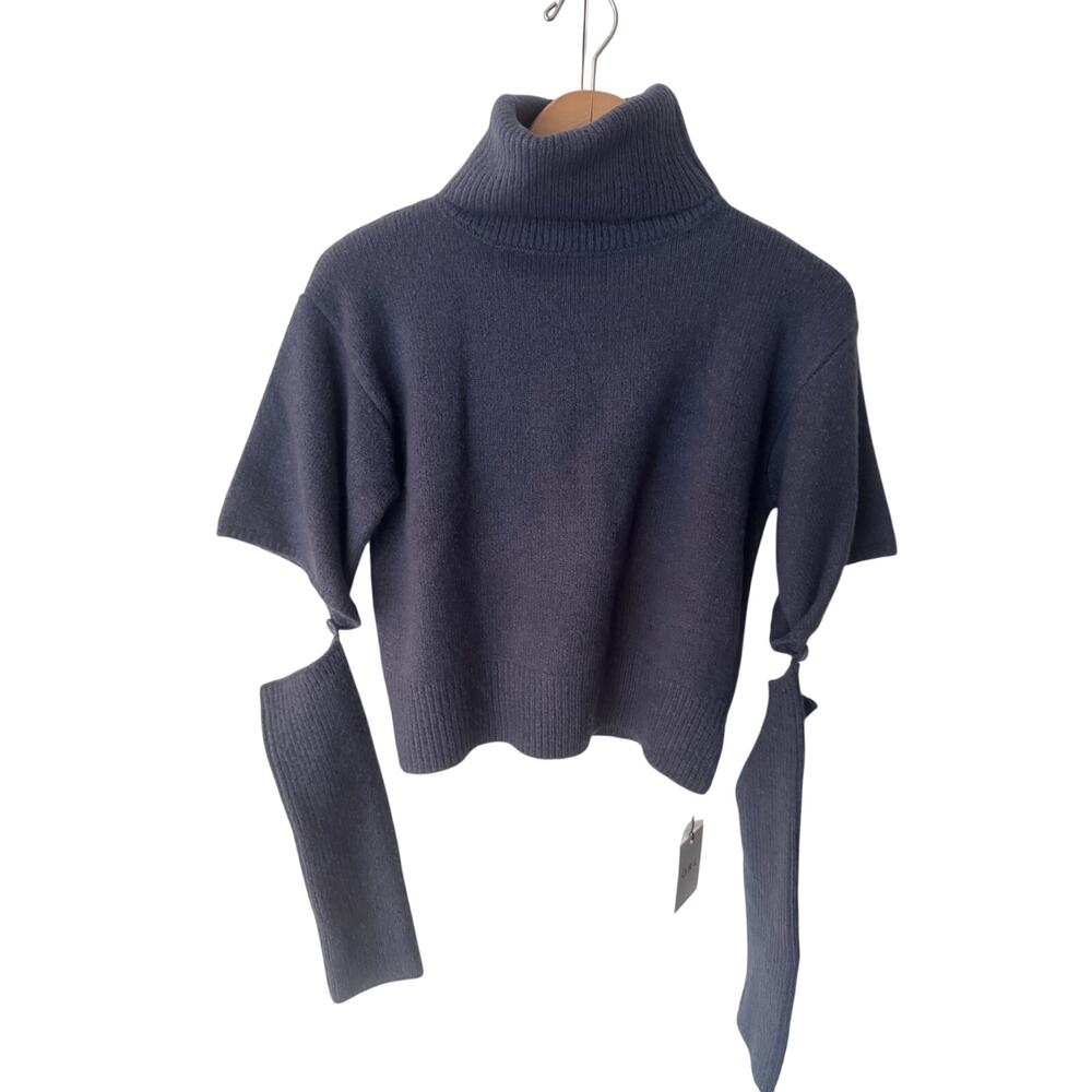NWT GRL Japan mb1206 Dusty Blue Cropped Turtleneck Knit Top Detachable Sleeves S